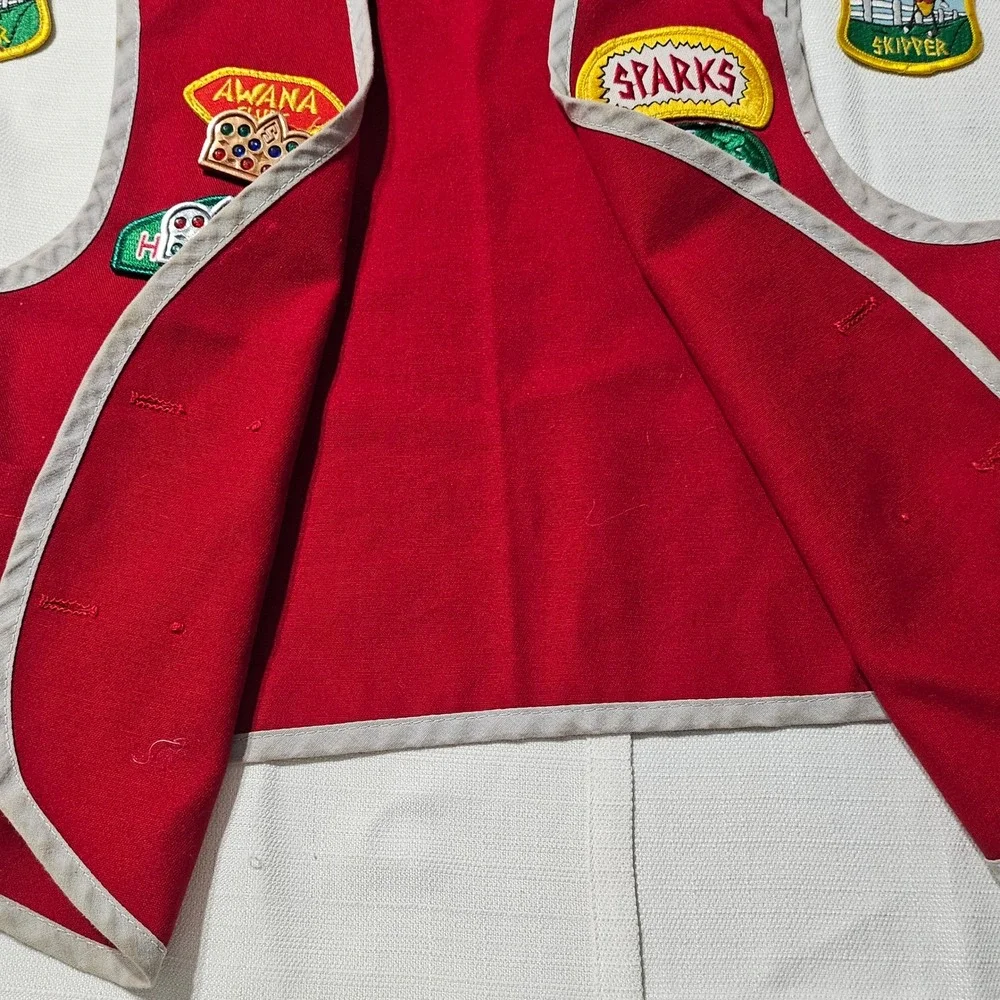 2 Vintage AWANA Uniform Vests Lot Cubbies Sparks‎ Patches Youth Red Blue